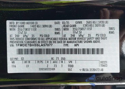 2025 Ford Bronco Big Bend z USA, uszkodzony, nr VIN 1FMDE7BH5SLA57077